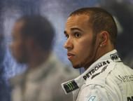Lewis Hamilton is pictured in his garage during the qualifying session for the Australian Grand Prix on March 16, 2013